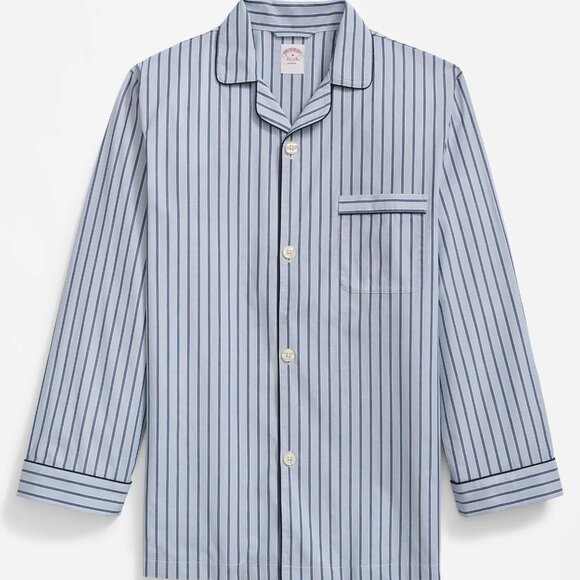NWT BROOKS BROTHERS Men's Cotton Broadcloth Striped Pajamas Blue Size L - Picture 1 of 6